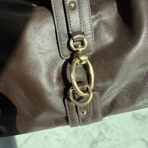 Ann Taylor Brown Shoulder Bag with Gold Ring Hardware Medium Tote Satchel - Picture 5 of 11